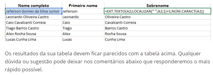 Dica Excel Como separar nome do sobrenome no Excel Prof